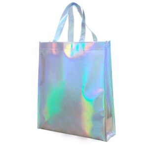 Gesodant Bling Bling Glossy Durable Reusable Medium Non-woven Gift Bag Set Of 5,Shopping Bag,Promotional Bag, Silvery (17.3"X12.6"X4")