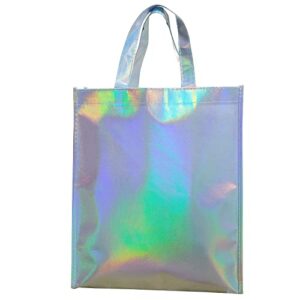 Gesodant Bling Bling Glossy Durable Reusable Medium Non-woven Gift Bag Set Of 5,Shopping Bag,Promotional Bag, Silvery (17.3"X12.6"X4")