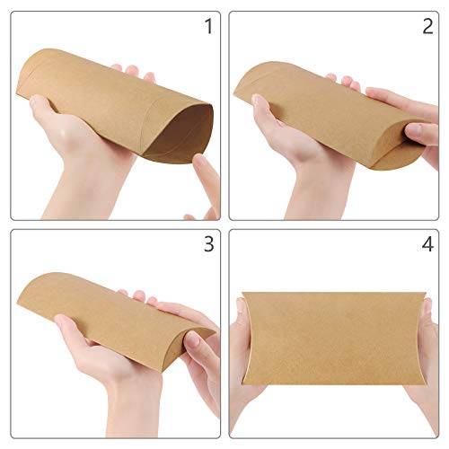 Eupako 6.3x3.7x1 Kraft Pillow Boxes 50 Pack Large Pillow Gift Box Brown Paper Candy Favor Boxes with Twines for Wedding Party