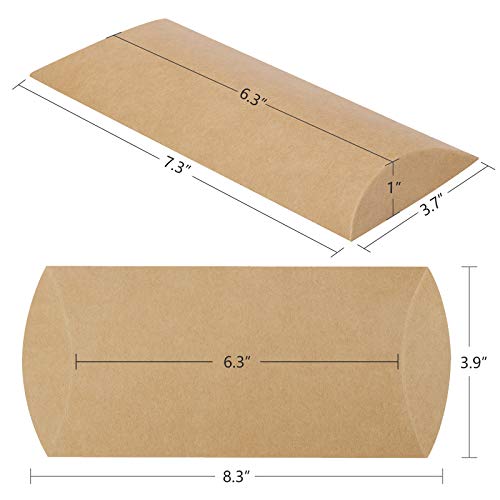 Eupako 6.3x3.7x1 Kraft Pillow Boxes 50 Pack Large Pillow Gift Box Brown Paper Candy Favor Boxes with Twines for Wedding Party