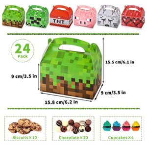 Gatherfun Miner Pixel Style Treat Boxes 24 Pieces Candy Gable Boxes Goodies Boxes Cardboard Present Boxes with Handles for Pixel Birthday Game Party Favors, 6 x 3.5 x 3.5 Inches, 6 Designs