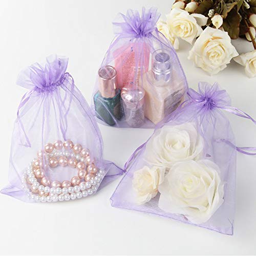 Wudygirl 100pcs 3.9 by 4.7 inches Organza Bags Drawstring Wedding Party Favor Jewelry Perfume Storage Sachets Soaps Marbles Coins Buttons Gift Bag(Lilac 3x4)