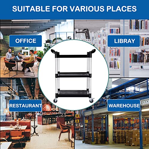 ANRYAGF Utility Carts with Wheels Rolling Cart Food Service Cart Commercial Office Warehouse Heavy Duty Cart 500 LBs Capacity, Lockable Wheels, Rubber Hammer, 31.5" X 16.9" X 38.9" Black