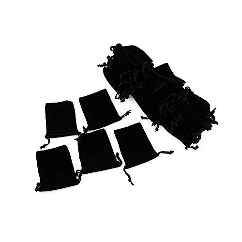 100pcs Velvet Drawstring Gift Bags Jewelry Bags Pouches (Black, 2.8" X 3.6")
