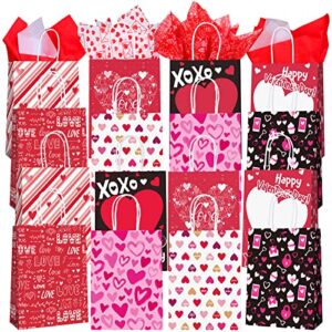 fovths 16 pieces valentines bags with 24 sheets tissue paper 8.6 inch valentine paper gift bags with handle love gift bag for valentine’s day wedding birthday party supplies