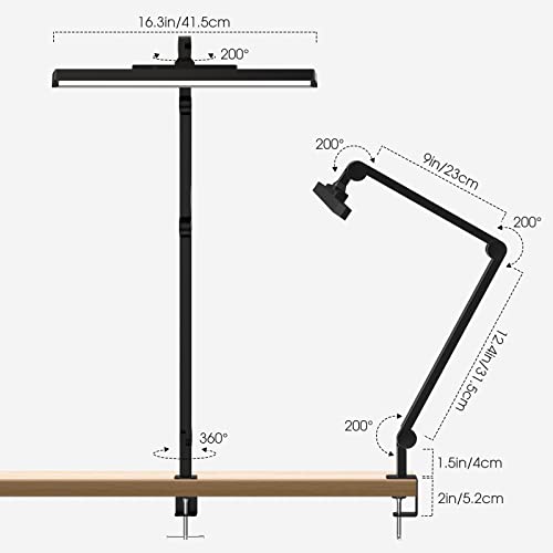 MediAcous LED Desk Lamp, Metal Polarized Architect Clip Light with Gesture Sensing Switch, Eye-Caring Dimmable Swing Arm Desk Lamp with Clamp for Home Office, 4 Color Modes & Brightness Levels