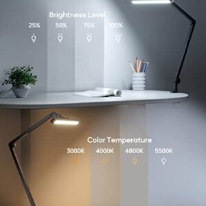 MediAcous LED Desk Lamp, Metal Polarized Architect Clip Light with Gesture Sensing Switch, Eye-Caring Dimmable Swing Arm Desk Lamp with Clamp for Home Office, 4 Color Modes & Brightness Levels