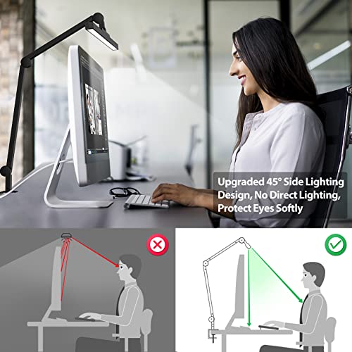 MediAcous LED Desk Lamp, Metal Polarized Architect Clip Light with Gesture Sensing Switch, Eye-Caring Dimmable Swing Arm Desk Lamp with Clamp for Home Office, 4 Color Modes & Brightness Levels