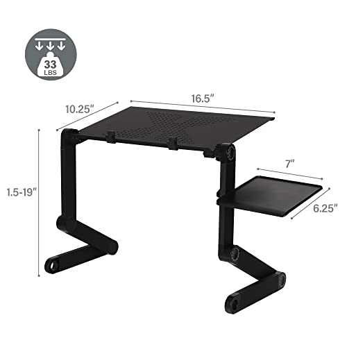 TRY & DO Adjustable Laptop Stand for Couch, Bed, Aluminum Portable Lap Desk, Foldable Ergonomic Laptop Desk with Heat Emission Hole & Detachable Mouse Pad