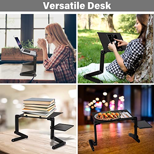 TRY & DO Adjustable Laptop Stand for Couch, Bed, Aluminum Portable Lap Desk, Foldable Ergonomic Laptop Desk with Heat Emission Hole & Detachable Mouse Pad