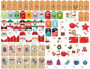 324 pieces christmas gift tags hang name labels to from stickers for present bags christmas tree snowflake reindeer design for gift favor,diy arts and crafts wedding supply with 50ft brown twine