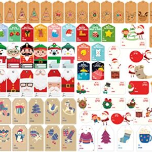 324 Pieces Christmas Gift Tags Hang Name Labels to from Stickers for Present Bags Christmas Tree Snowflake Reindeer Design for Gift Favor,DIY Arts and Crafts Wedding Supply with 50Ft Brown Twine