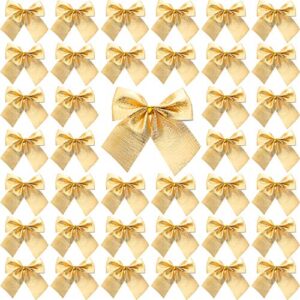 sumind 72 pack mini christmas tree bows 6 cm ribbon bows ornaments for christmas tree hanging decoration (gold)