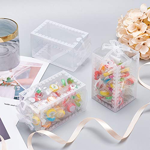BENECREAT 24PCS Clear Plastic Gift Box with Bowknot 4.5x2.5x2.5 Transparent PVC Favor Boxes Packing Box for Holiday, Wedding Party Favors, Packaging
