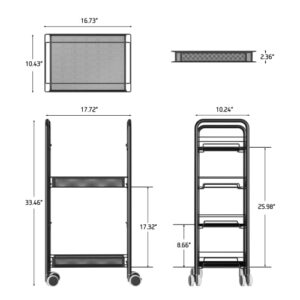 DMplus 4-Tier Metal Rolling Cart on Wheels with Baskets, Easy Carry and Assemble Multifunction Utility Cart with Practical Bucket and Hooks, Black MRC01B