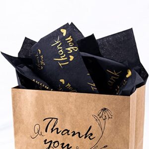 MR FIVE 30 Sheets Large Size Gold Thank You Tissue Paper Bulk,20" x 28",Thank You Tissue Paper for Packaging,Gift Bags,Gift Wrapping Tissue Paper for Graduation,Birthday,Party,Thanksgiving (Black)