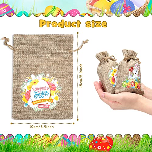 50 Pcs Easter Burlap Bags with Drawstring Bunny Burlap Gift Bag Burlap Bunny Bag Gift Wrap Bags Goody Bags for Kids Easter Party Favor Supply DIY Craft