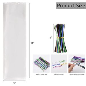 Tecbeauty 300pcs 3x11 Cellophane Bags Long Treat Bags Cello Goody Cookie Bags Clear with Colored Twist Ties for Gifts Party Favors