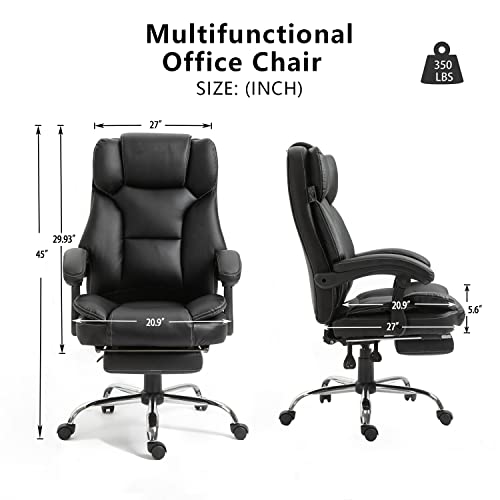 Massage Office Chair with Footrest,Ergonomic Executive Home Office Chairs,Faux Leather and Adjustable Height Swivel Recliner Computer Chair (Black)