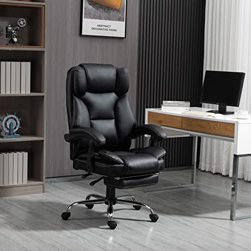 Massage Office Chair with Footrest,Ergonomic Executive Home Office Chairs,Faux Leather and Adjustable Height Swivel Recliner Computer Chair (Black)