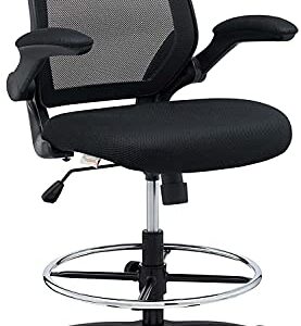 Modway Veer Reception Desk Flip-Up Arm Drafting Chair in Black