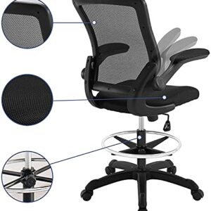 Modway Veer Reception Desk Flip-Up Arm Drafting Chair in Black