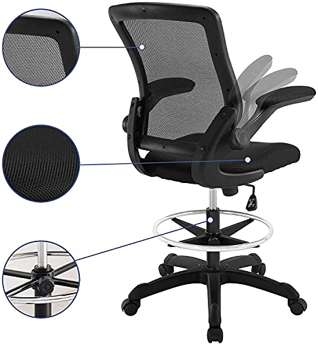 Modway Veer Reception Desk Flip-Up Arm Drafting Chair in Black