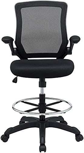 Modway Veer Reception Desk Flip-Up Arm Drafting Chair in Black