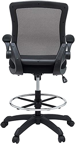 Modway Veer Reception Desk Flip-Up Arm Drafting Chair in Black