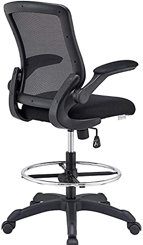 Modway Veer Reception Desk Flip-Up Arm Drafting Chair in Black