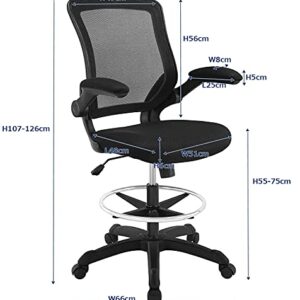 Modway Veer Reception Desk Flip-Up Arm Drafting Chair in Black