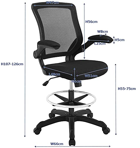 Modway Veer Reception Desk Flip-Up Arm Drafting Chair in Black