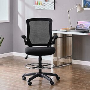 Modway Veer Reception Desk Flip-Up Arm Drafting Chair in Black