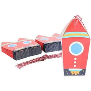 blue panda outer space birthday party favor boxes, rocket ship, silver foil (24 pack)