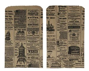 100 6×9 newspaper print paper kraft bags,vintage style newsprint favor craft bags (print ads will vary)