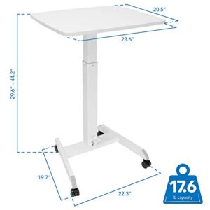 Mount-It! Adjustable Rolling Laptop Desk with Wheels [23.6" x 20.5"] Sit Stand Mobile Workstation Cart with Pneumatic Spring Lift for Height Adjustment, Rolling Computer Table, Foot Pedal (White)