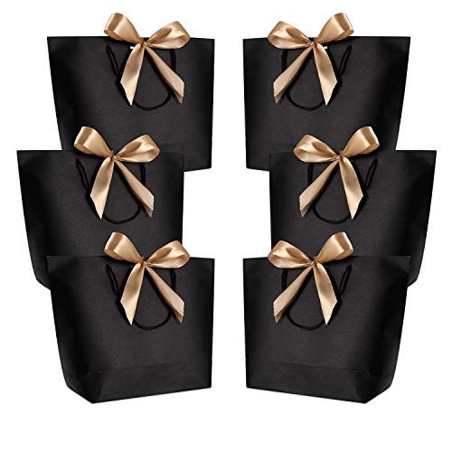 Gift Bags with Handles- WantGor 14x10x4inch Paper Party Favor Bag Bulk with Bow Ribbon for Birthday Wedding/Bridesmaid Celebration Present Classrooms Holiday(Matte Black, Large- 6 Pack)