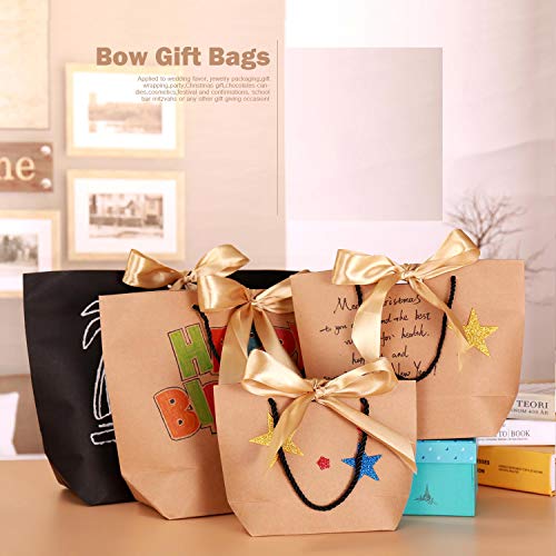 Gift Bags with Handles- WantGor 14x10x4inch Paper Party Favor Bag Bulk with Bow Ribbon for Birthday Wedding/Bridesmaid Celebration Present Classrooms Holiday(Matte Black, Large- 6 Pack)