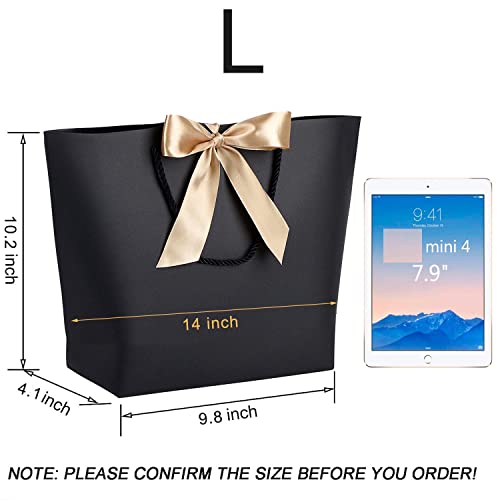 Gift Bags with Handles- WantGor 14x10x4inch Paper Party Favor Bag Bulk with Bow Ribbon for Birthday Wedding/Bridesmaid Celebration Present Classrooms Holiday(Matte Black, Large- 6 Pack)