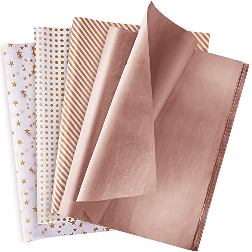 Larcenciel Tissue Paper, 120 Sheets Rose Gold Tissue Paper Bulk, Gift Wrapping Paper for Gift Bags, Flower, Valentines, Christmas, Wedding, Birthday Party, Holiday Decor, DIY Crafts (19.7 x 13.8 Inch)