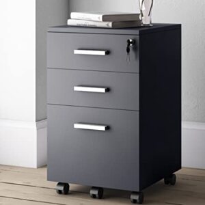 Lazio 26 Inch File Cabinet with Lock - Filing Cabinet for Home and Office - 3 Drawer File Cabinet with Wheels for A4 Sized Letters, Legal Sized Documents, Hanging File Folders - Black/Black