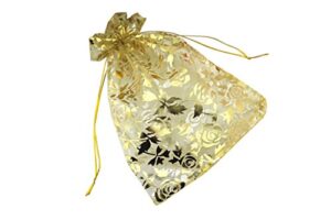 qianhailizz 100 pack 7 x 9 inch drawstring flower heart bags organza jewelry gift pouch candy pouch drawstring wedding favor bags (gold flower)