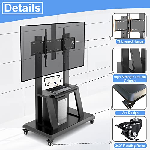 Hellsehen Mobile TV Stand,Rolling TVs Cart on Wheels Height Adjustable Heavy-Duty Floor Stand Base for 32 -70 Inch LCD LED OLED Flat Panel Screens Smartboard Movable Holds up to 100lbs with Shelf