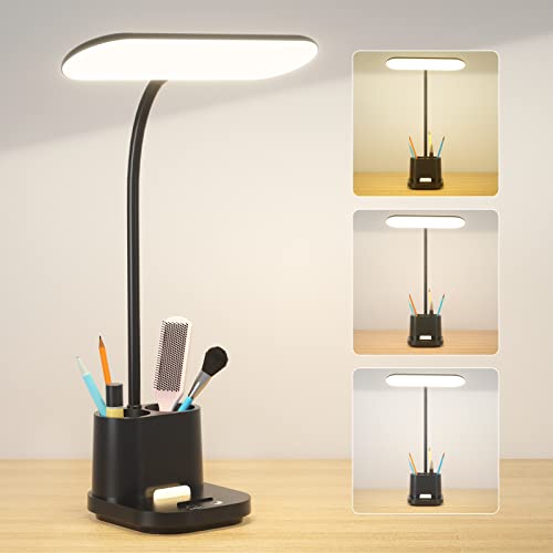 DEEPLITE Rechargeable Desk Lamps,Battery Operated Desk Light for Home Office,800 Lumens 3 Lighting Modes Dimmable Table Lamp with Pen Holder/Adapter, Eye-Caring Crodless Study Reading Lamp for Dorm.