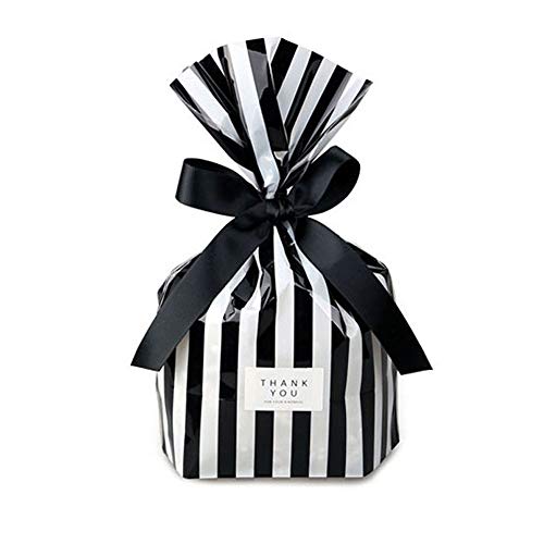 ZOOYOO Black Stripes Clear Cello Bags Plastic Candy Party Favor cellophane Treat Bags,Pack of 50