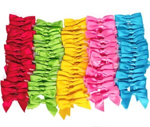 twist tie bows for treat bags or wrapping any of you ideas, amazing for wrapping candy, favor toys 100 pretied bows in five colors pink, blue, red, lime and yellow. 20 bows of each color. (3 inches)