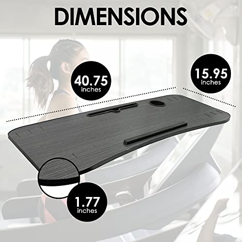 Treadmill Desk Attachment 15.95” x 40.75 “ x 1.77” Wider for Laptop/iPad/Tablet/Book Holder, Workstation for Treadmills, Up to 35 lbs Weight Capacity with 8Pcs of Adjustable Straps 10” & 15” Long