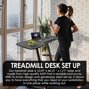 Treadmill Desk Attachment 15.95” x 40.75 “ x 1.77” Wider for Laptop/iPad/Tablet/Book Holder, Workstation for Treadmills, Up to 35 lbs Weight Capacity with 8Pcs of Adjustable Straps 10” & 15” Long