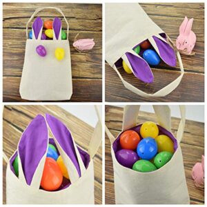 Easter Bunny Bags, Easter Bunny Baskets Rabbit Ears Design Jute Cloth Tote Bags for Kids Eggs Hunting, Candy and Gifts Carry Bucket at Easter Party (6 Pack)