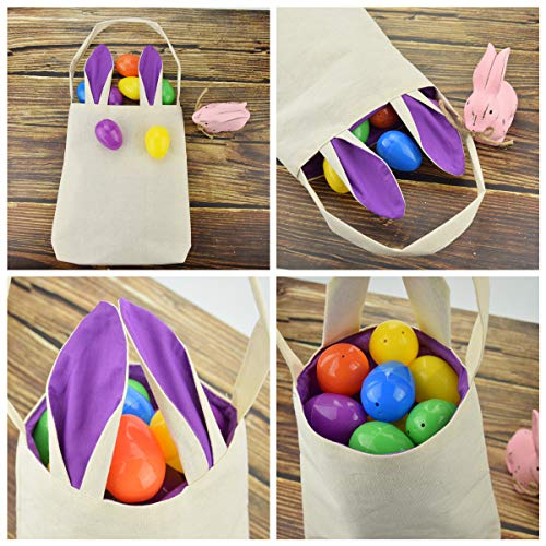 Easter Bunny Bags, Easter Bunny Baskets Rabbit Ears Design Jute Cloth Tote Bags for Kids Eggs Hunting, Candy and Gifts Carry Bucket at Easter Party (6 Pack)